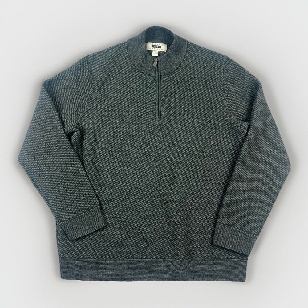 Joseph Abboud Mens L Gray‎ Merino Wool Blend Quarter Zip Sweater Textured Knit